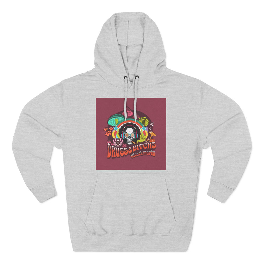 Psychedelic Mushroom Hoodie — 'Drugsevents' Retro Mushroom Graphic Fleece Hoodie
